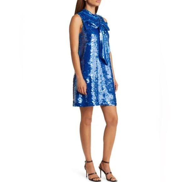 New! CIEBON Anita Bow Paillette Sequin Sleeveless Mini Shift Dress 💙 Small NWT! - Picture 5 of 15